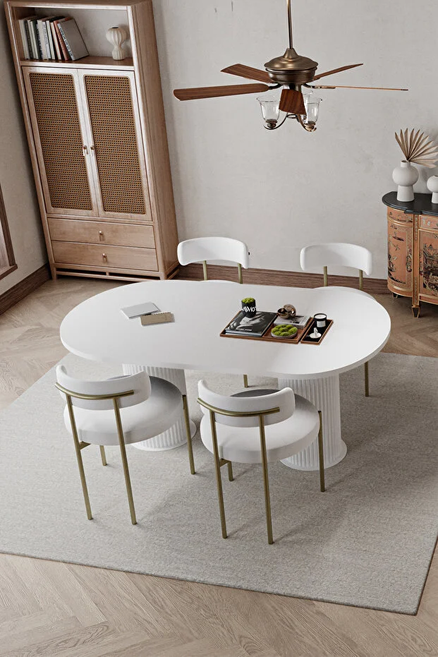 West Beyaz Bohem Ayak 80x140 Yemek Masası & Mutfak Masası & Salon Masası Masa Sandalye Takımı